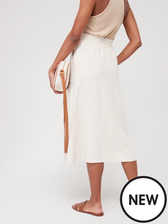 stillFront image of v-by-very-linen-mix-button-front-midi-skirt