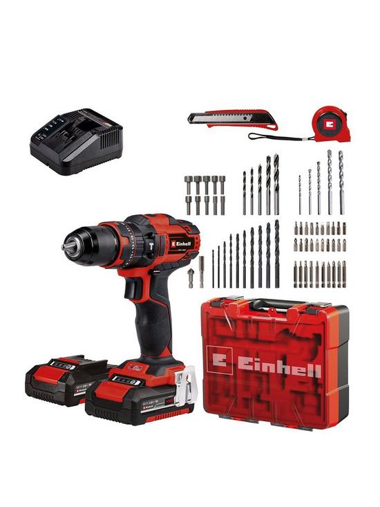 front image of einhell-power-x-change-expert-18v-combi-drill-kit-with-64-acc-2-x-20ah