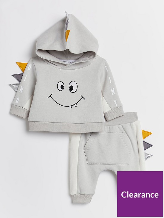 front image of river-island-baby-baby-bots-tiny-dino-tracksuit-grey