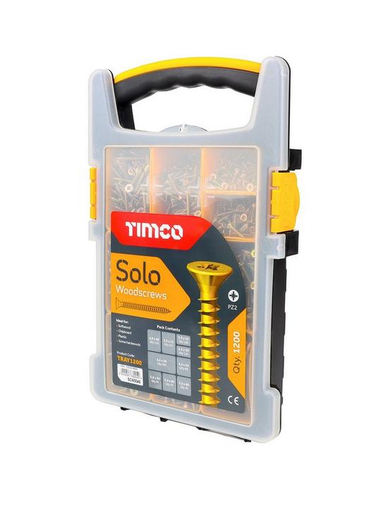 front image of timco-solo-countersunk-gold-woodscrews-mixed-tray-1200pcs