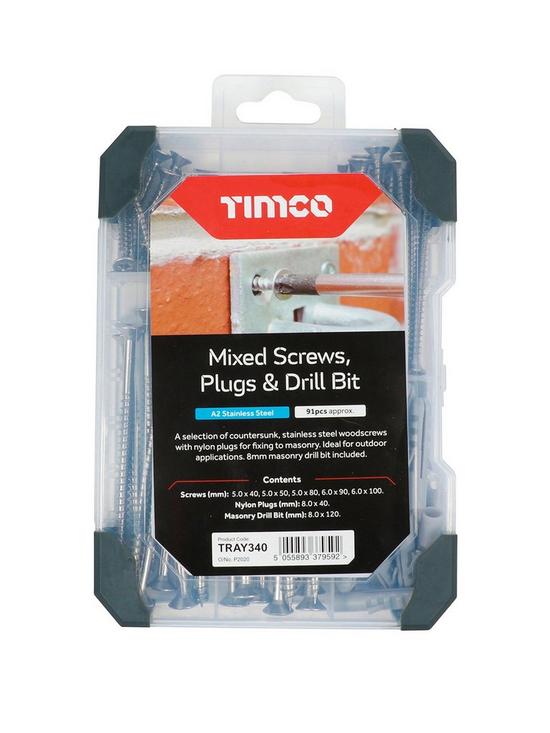 front image of timco-screws-plug-drill-bit-a2-stainless-steel-mixed-tray-91pcs