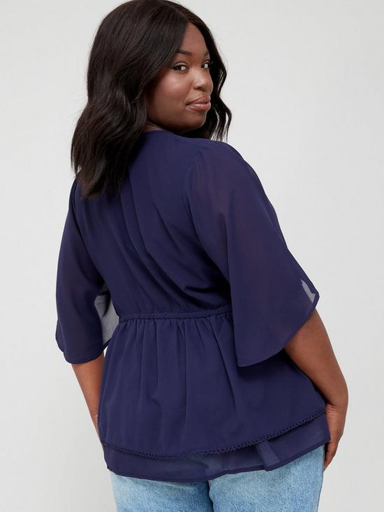 stillFront image of v-by-very-curve-double-layer-angel-sleeve-blouse-navy