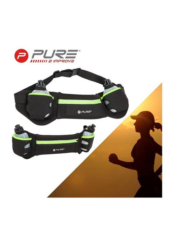 front image of pure2improve-running-belt-with-bottles-yellow