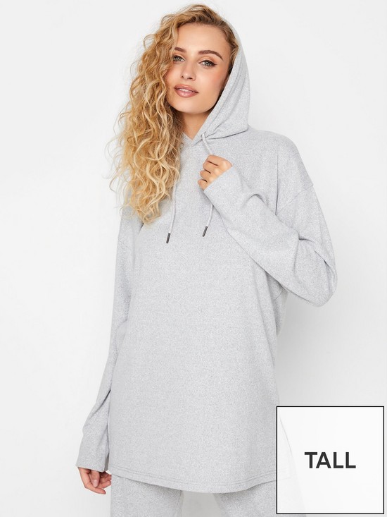 front image of long-tall-sally-soft-touch-longline-hoodie-grey