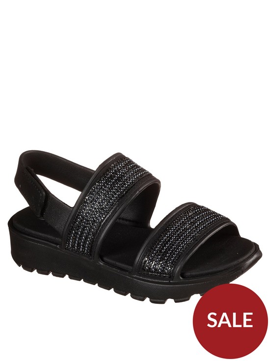 front image of skechers-footsteps-how-extra-wedge-sandals-black