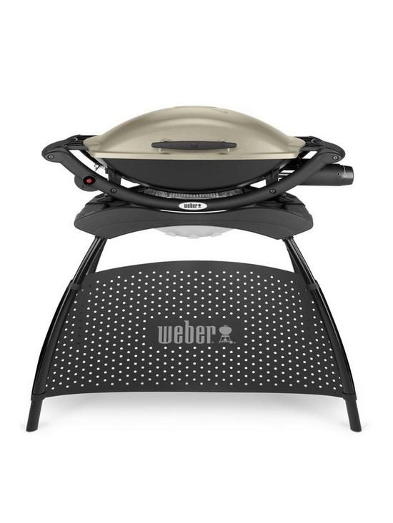 front image of weber-q-2000-gas-barbeque-with-stand-titanium