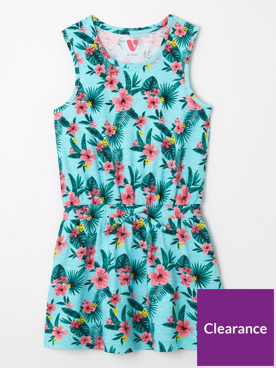 back image of v-by-very-2-pack-of-tie-waist-floralplain-dresses-multi