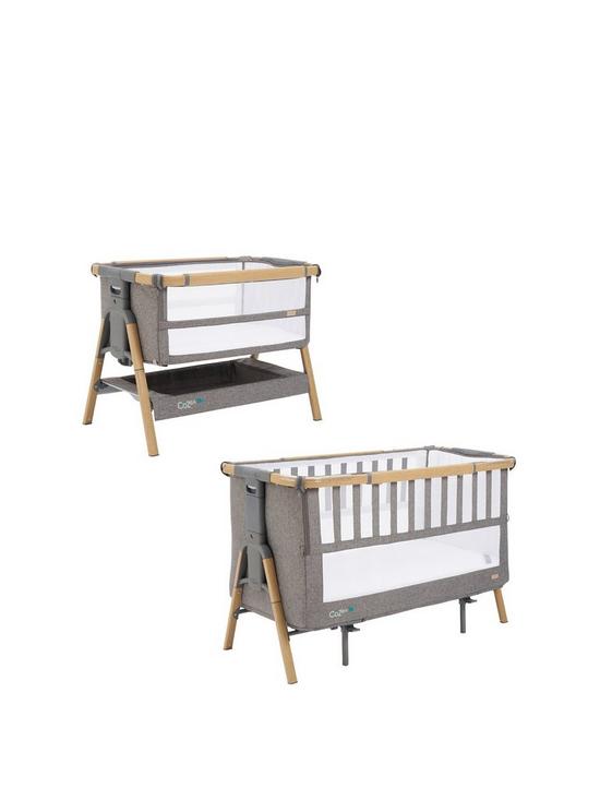 front image of tutti-bambini-cozee-xl-bedside-crib-cot-oak-charcoal