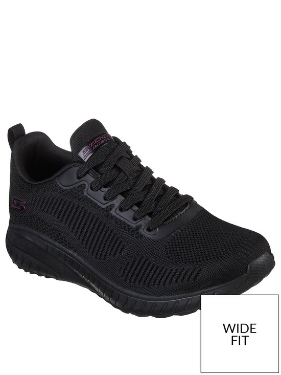 front image of skechers-bobs-squad-chaos-wide-fit-trainers-black