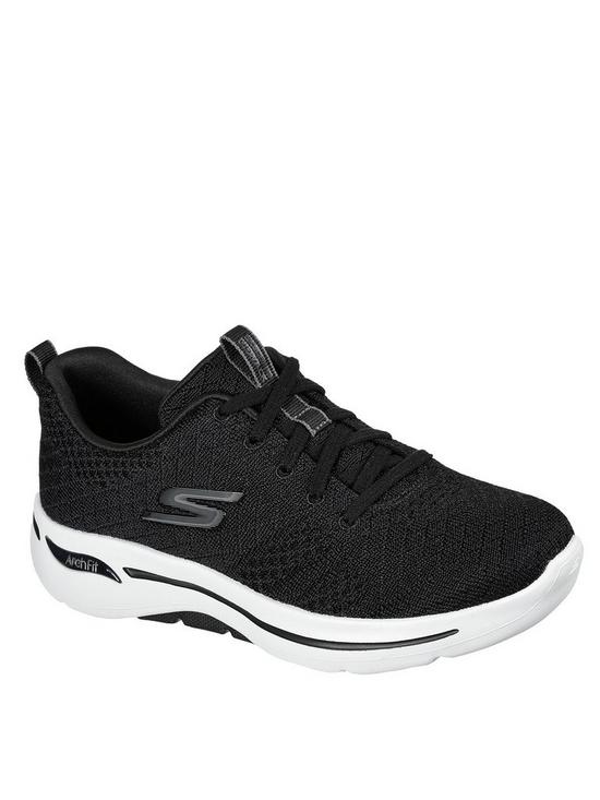 front image of skechers-go-walk-arch-fit-trainers-black