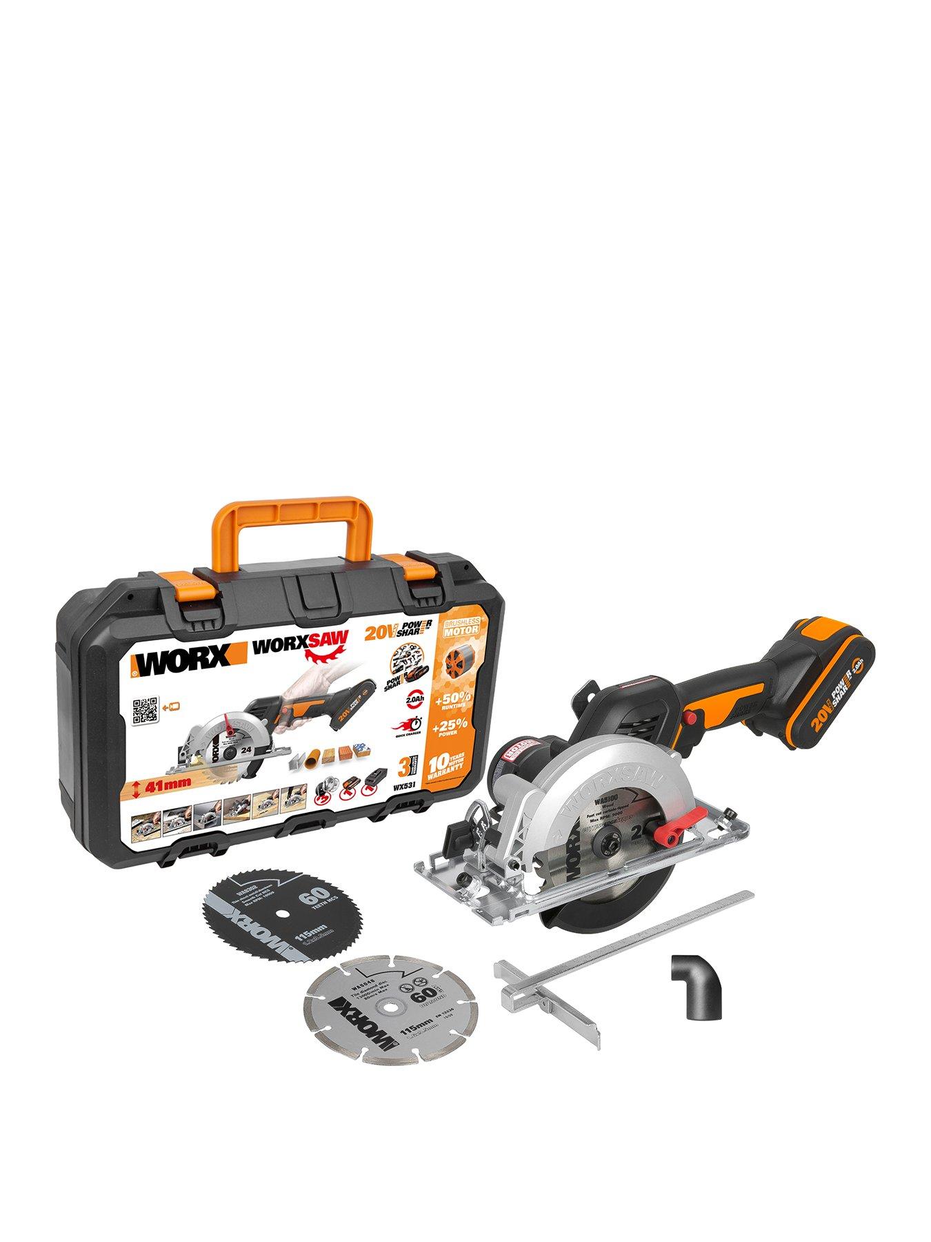 Worx 20V 46mm Cordless Brushless Compact Worxsaw with x1 2.0Ah Battery  &  Charger