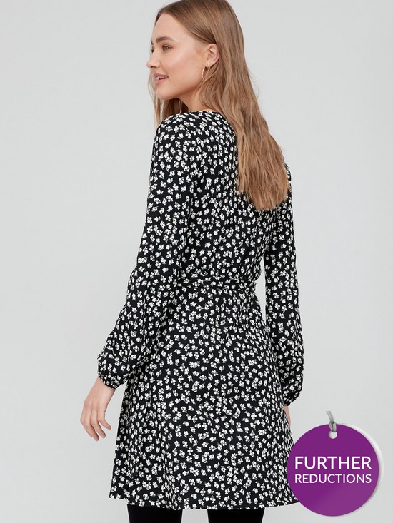 stillFront image of v-by-very-d-ring-mini-wrap-dress-monochrome