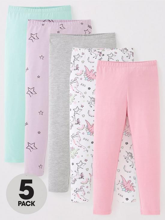 front image of mini-v-by-very-girls-dino-and-unicorn-5-pk-legging