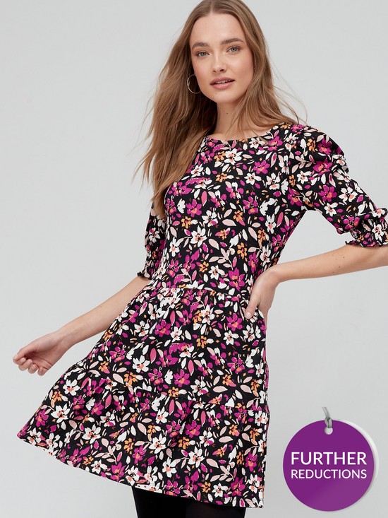 front image of v-by-very-puff-sleeve-mini-dress-multi