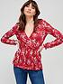  image of v-by-very-plisse-peplum-wrap-top-red-print