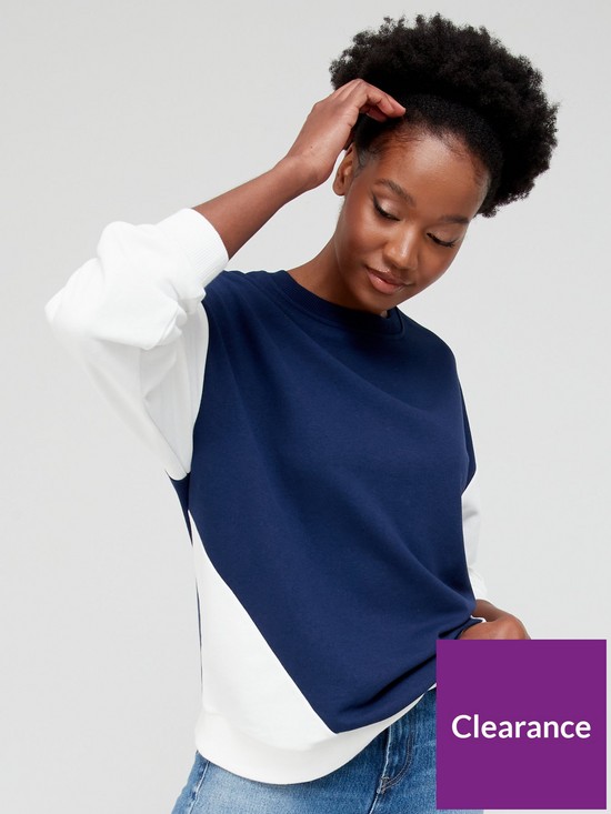 front image of v-by-very-colour-block-sweatshirt-navy