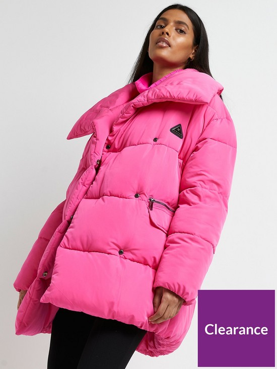 front image of river-island-shawl-collar-padded-coat-pink