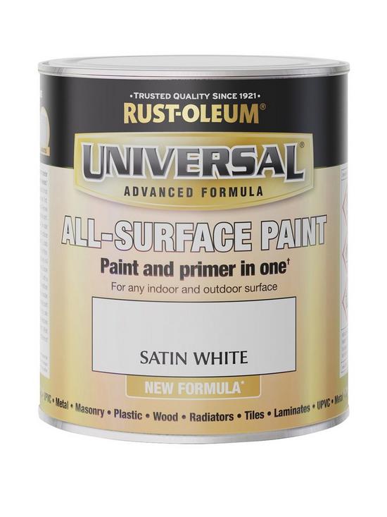 front image of rust-oleum-universal-paint-satin-white-750ml
