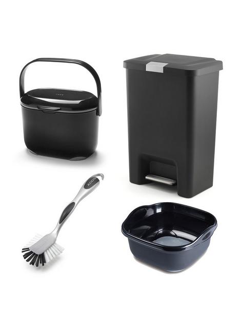 addis-4-piece-premium-bin-set-waste-pedal-bin-soft-touch-washing-up-bowl-soft-touch-compost-food-waste-caddy-ultra-grip-jumbo-dish-brush