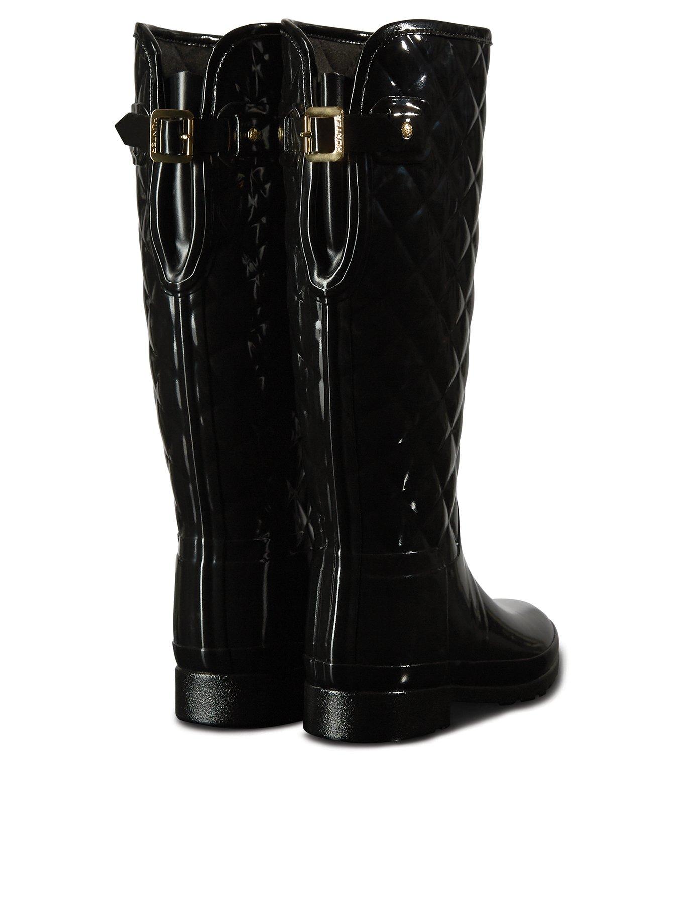 Refined Gloss Quilt Tall Wellington Boots - Black