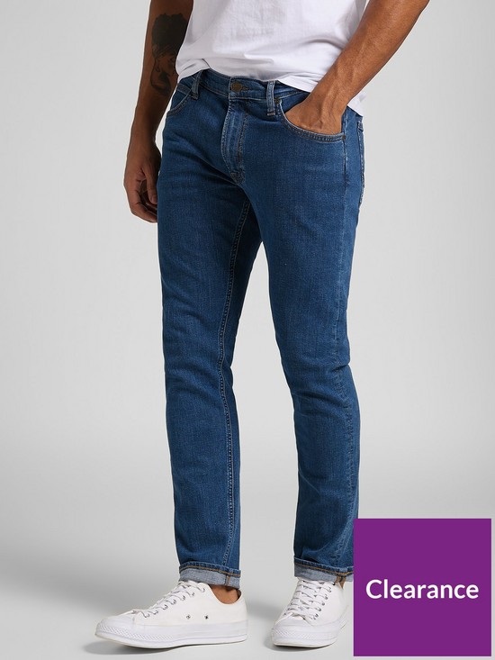 front image of lee-luke-slim-tapered-fit-jeans-mid-wash