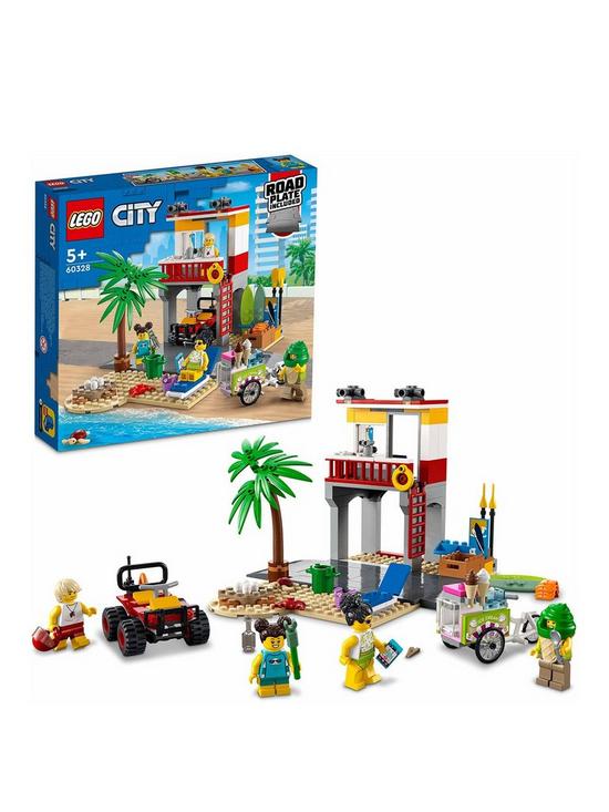 front image of lego-city-beach-lifeguard-station-set-60328