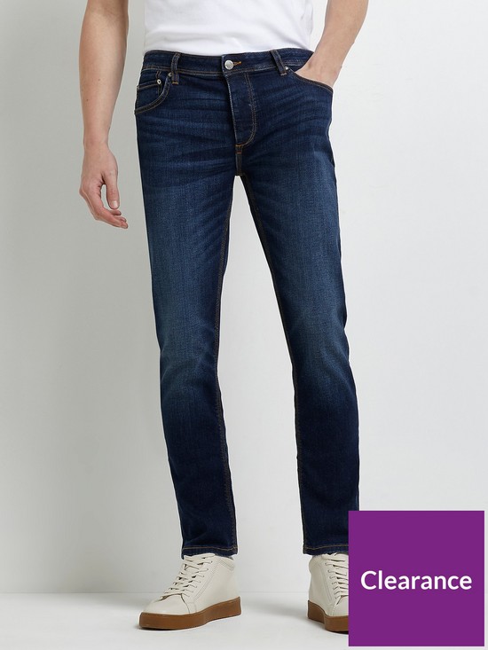 front image of river-island-blue-dark-slim-memphis-jeans