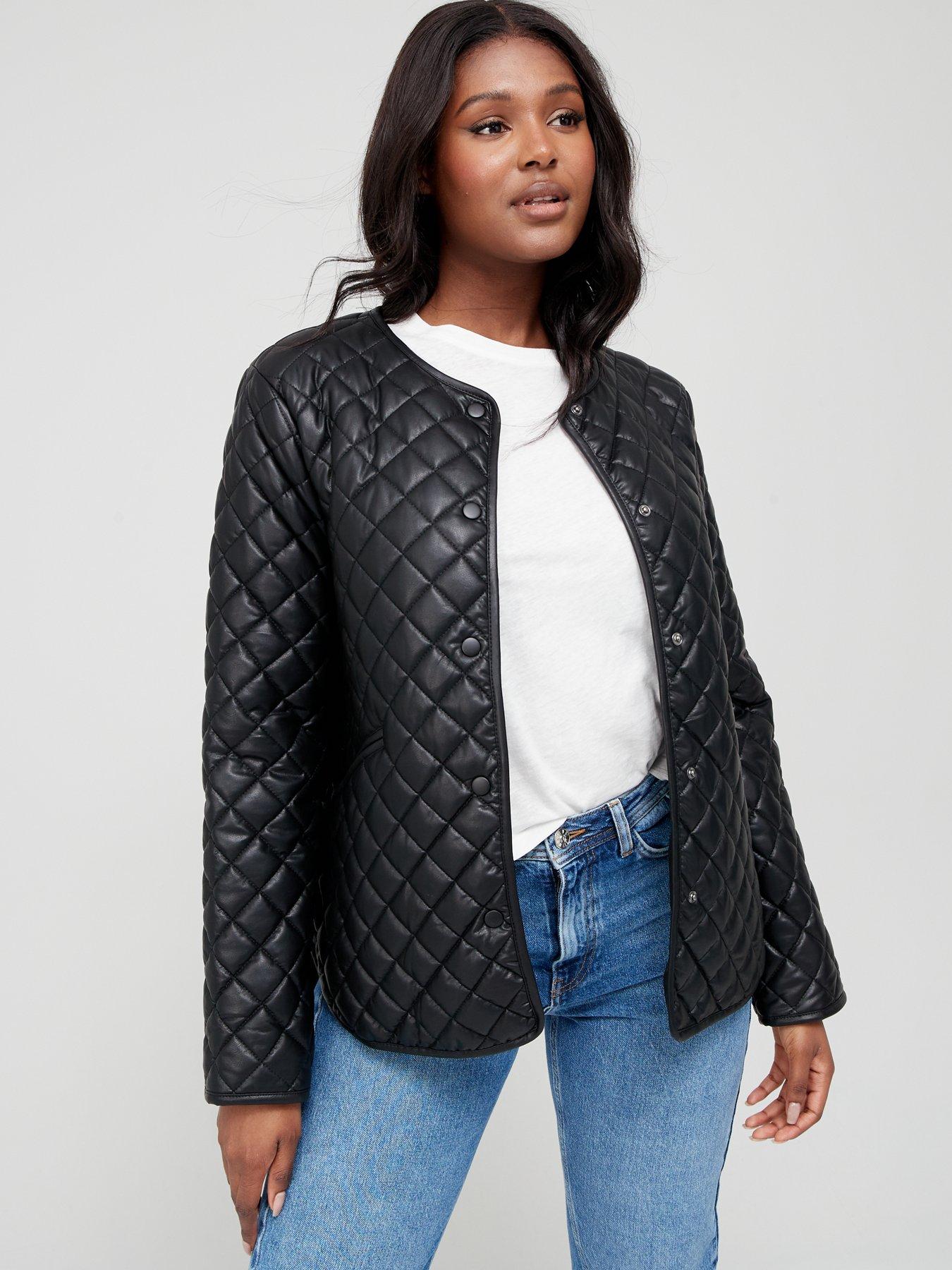 faux leather jacket collarless