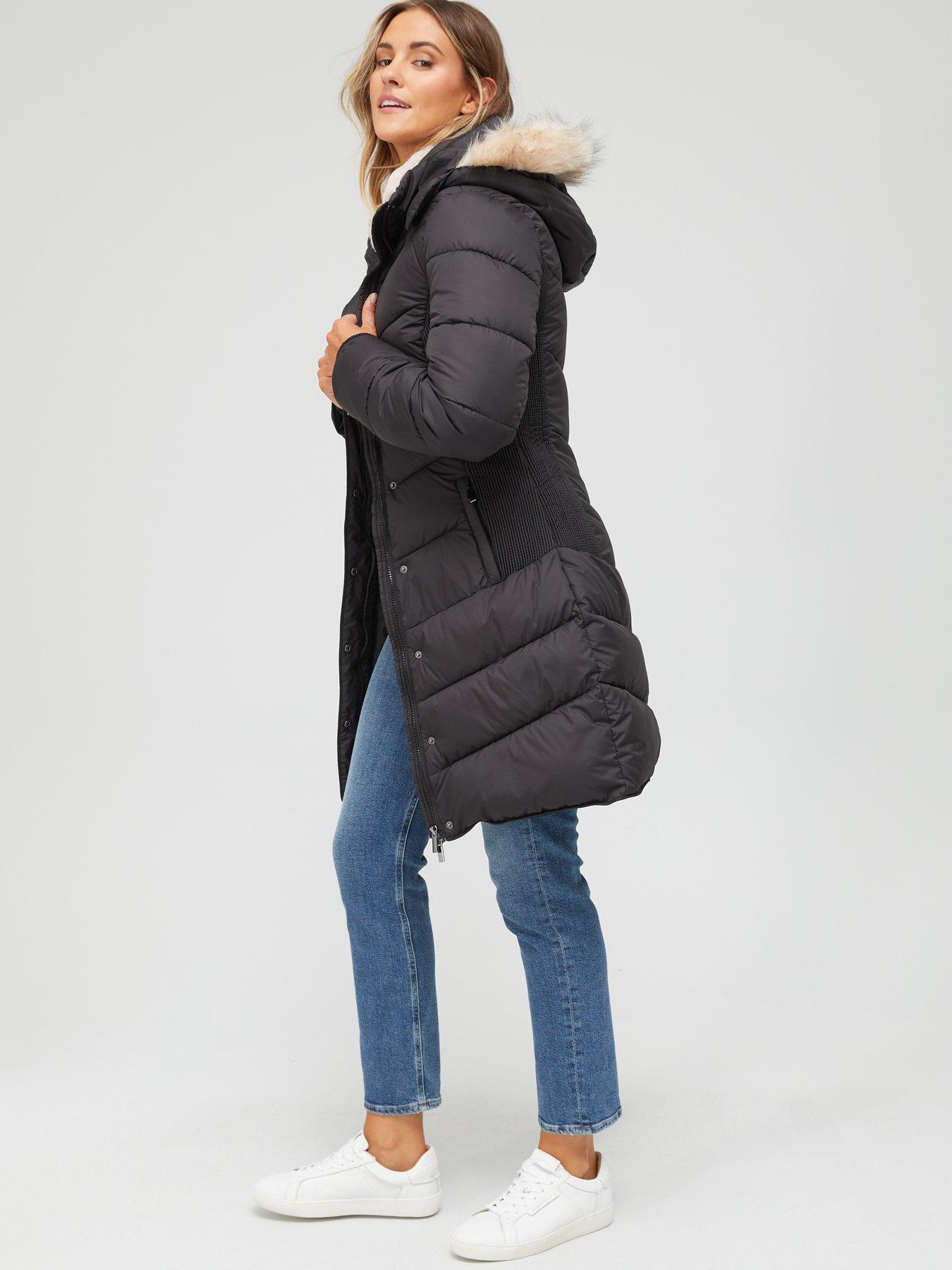 Waist Detail Padded Coat - Black