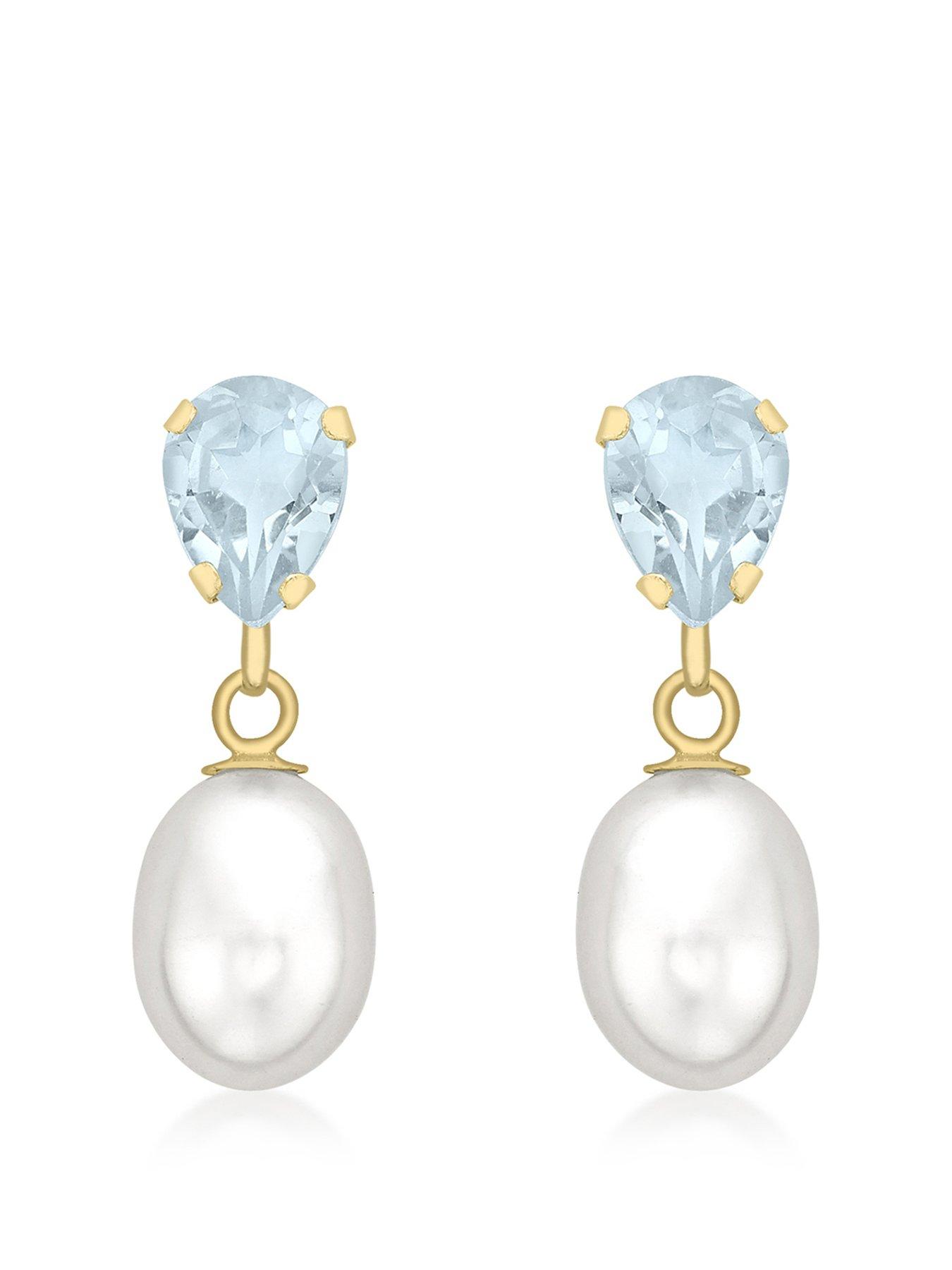the-love-collection-9ct-yellow-gold-blue-topaz-and-pearl-7mm-x-20mm-teardrop-earrings
