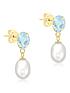  image of love-gold-9ct-yellow-gold-blue-topaz-and-pearl-7mm-x-20mm-teardrop-earrings