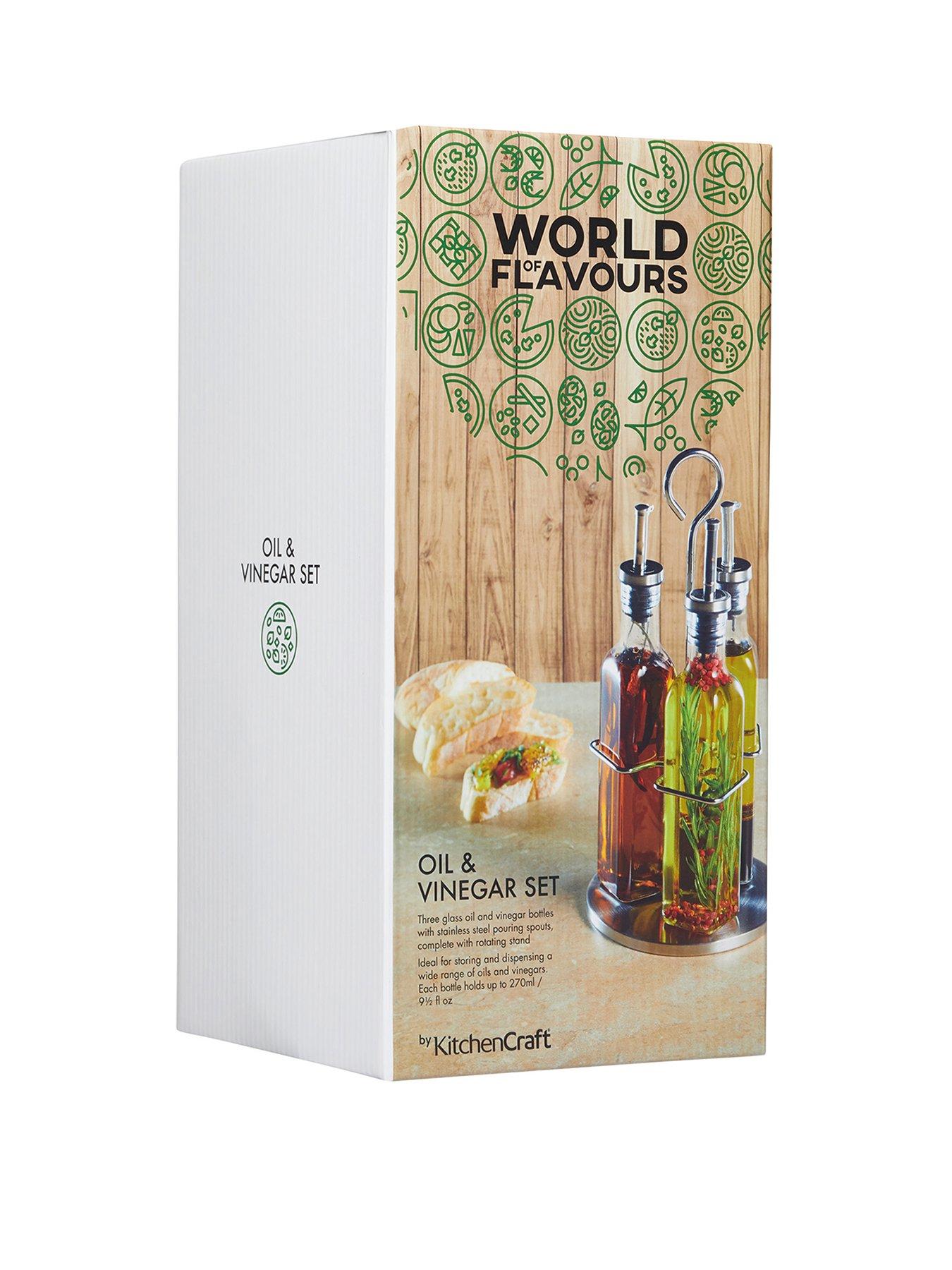  image of kitchencraft-world-of-flavours-italian-three-bottle-oil-and-vinegar-set-with-stand