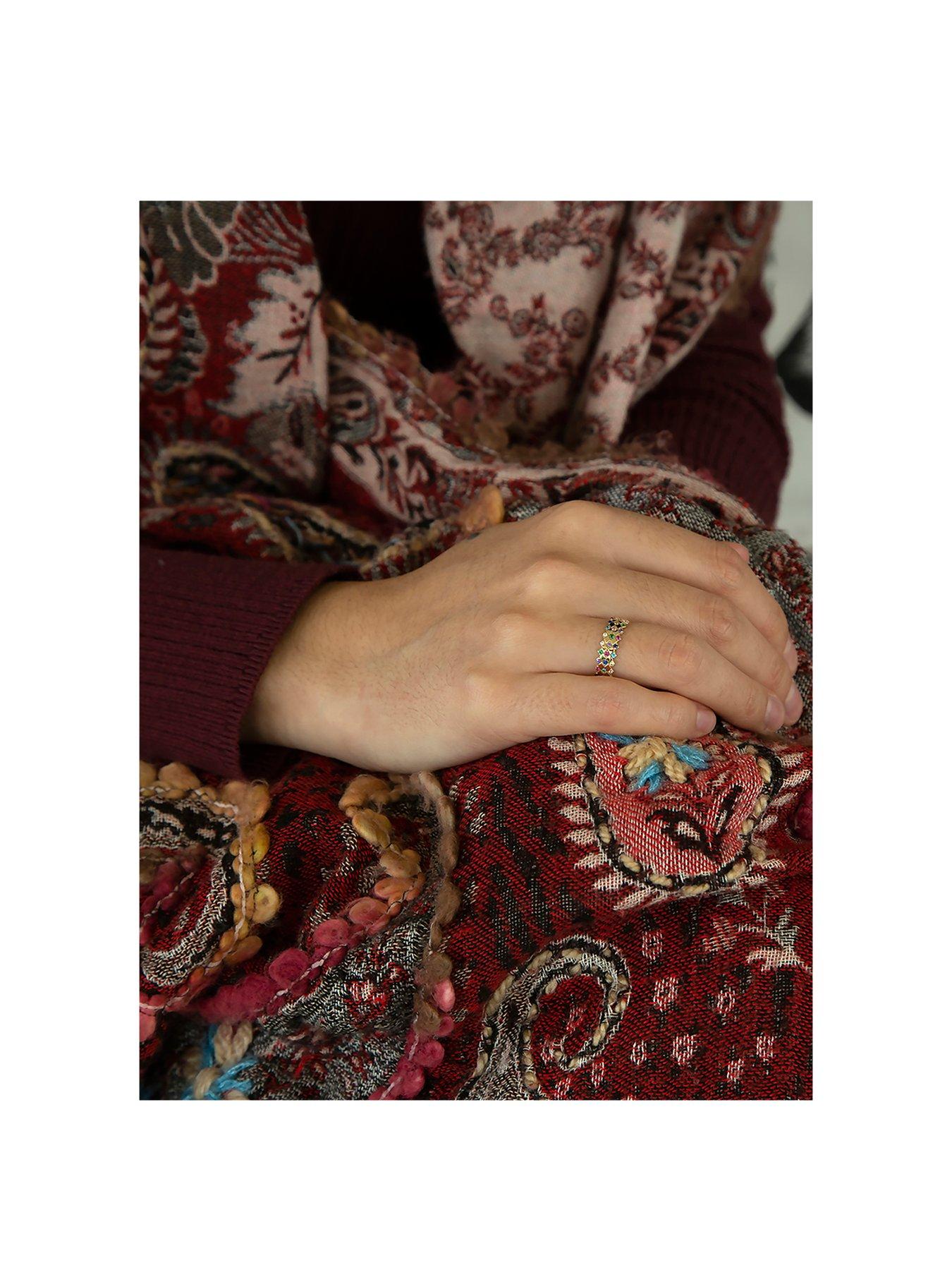  image of the-love-collection-9ct-yellow-gold-33-x-1mm-multi-colour-round-cz-5mm-rhombus-pattern-ring