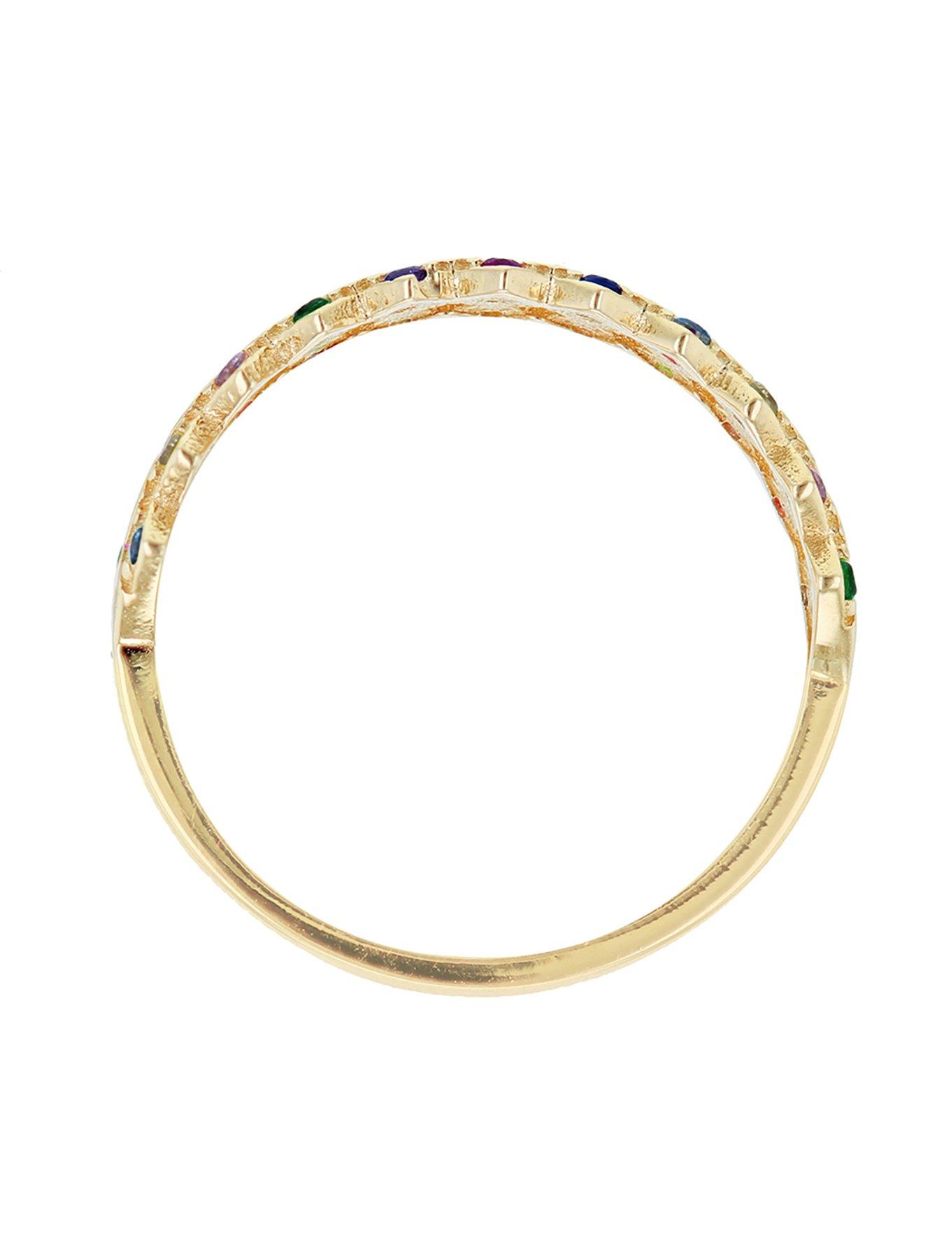 Image 4 of 4 of The Love Collection 9ct Yellow Gold 33 x 1mm Multi-Colour Round CZ 5mm Rhombus-Pattern Ring
