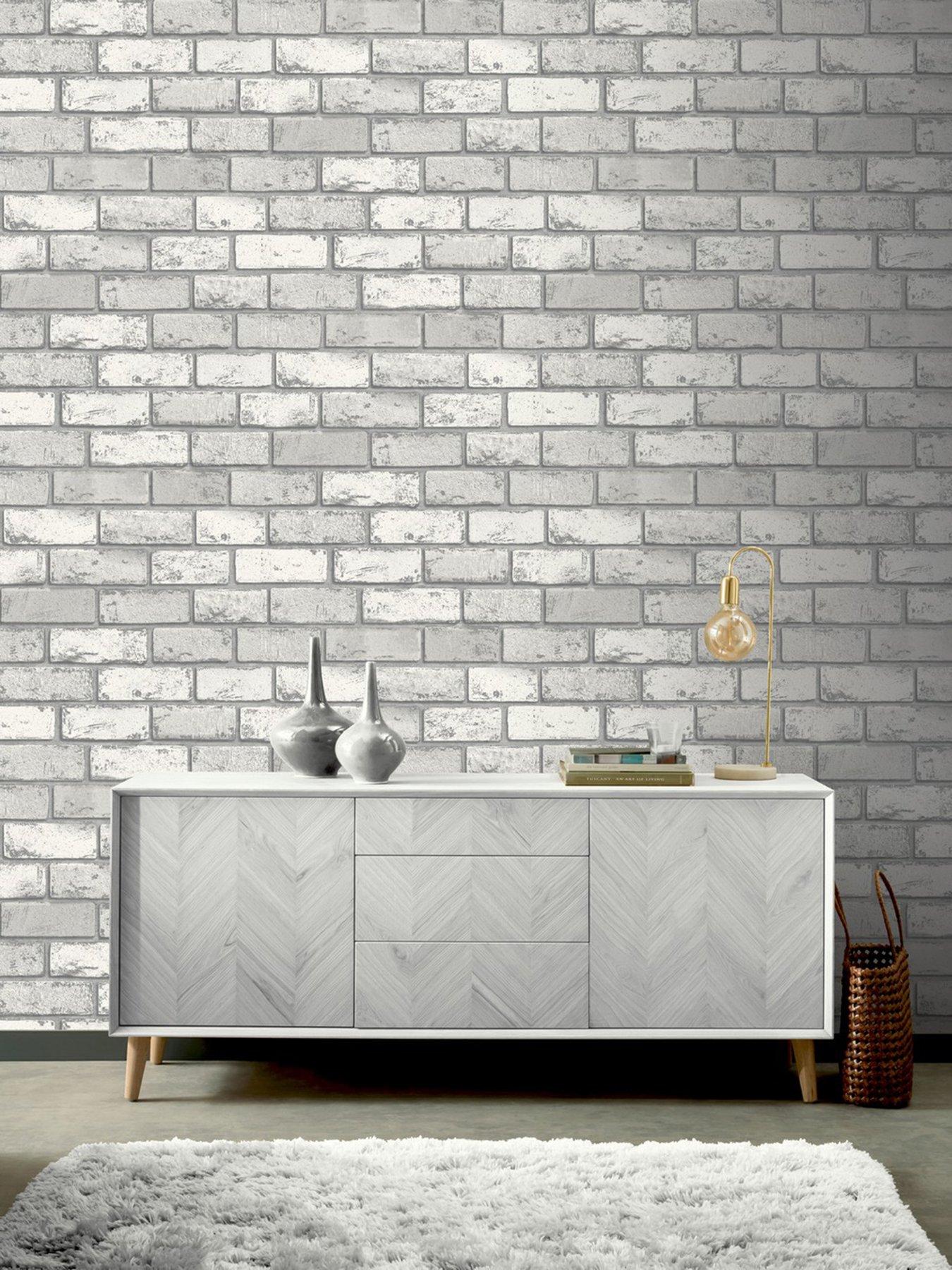 ARTHOUSE Metallic Brick White Wallpaper