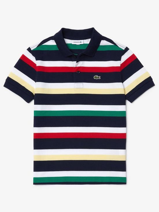 front image of lacoste-boys-stripe-polo-shirt-navy