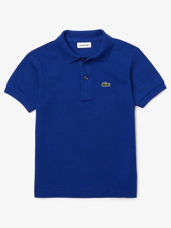front image of lacoste-boys-classic-short-sleeve-pique-polo-blue