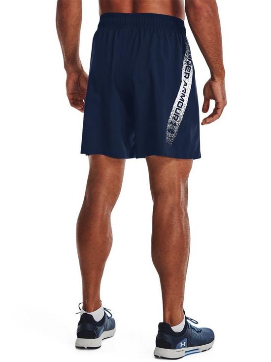 front image of under-armour-training-woven-graphic-shorts-navywhite