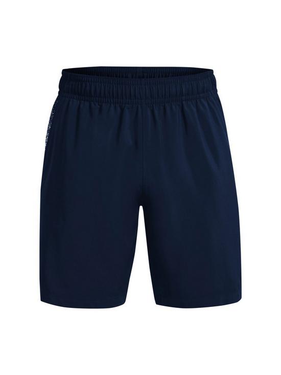 stillFront image of under-armour-training-woven-graphic-shorts-navywhite