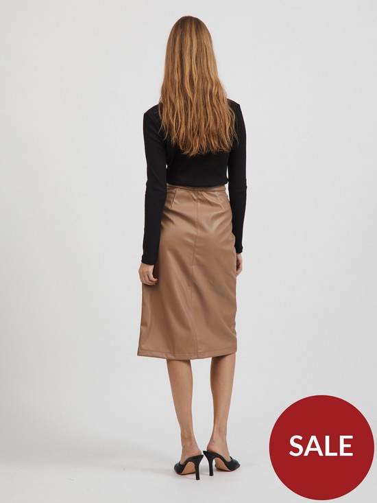 stillFront image of vila-vitrya-high-waist-coated-wrap-midi-skirt-beige