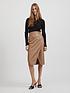  image of vila-vitrya-high-waist-coated-wrap-midi-skirt-beige