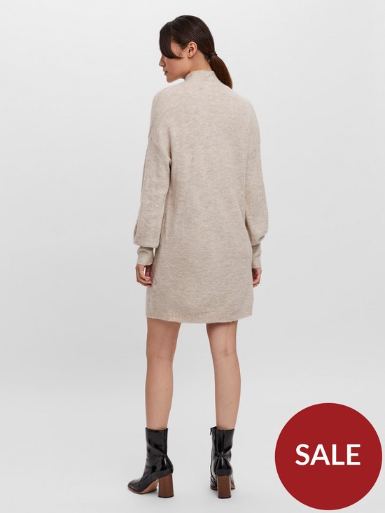 stillFront image of vero-moda-high-neck-knitted-dress-oatmeal