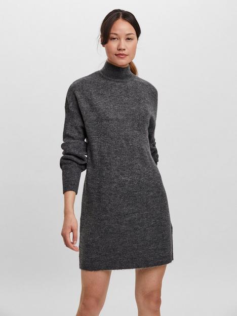 vero-moda-high-neck-knitted-dress-grey