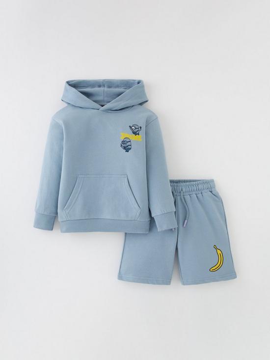 stillFront image of minions-boys-minions-2-piece-running-hoodie-amp-short-set-blue