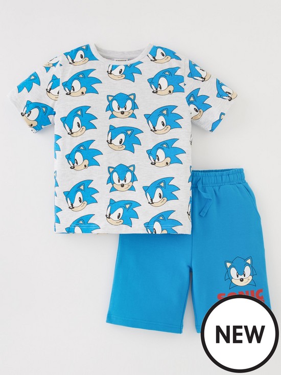front image of sonic-the-hedgehog-boys-sonic-the-hedgehog-all-over-print-t-shirt-ampnbspshort-set-grey