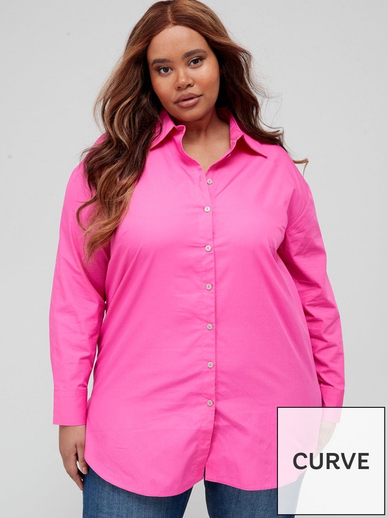 front image of v-by-very-curve-long-sleeve-colour-pop-shirt-pink