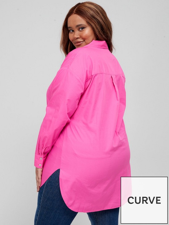 stillFront image of v-by-very-curve-long-sleeve-colour-pop-shirt-pink