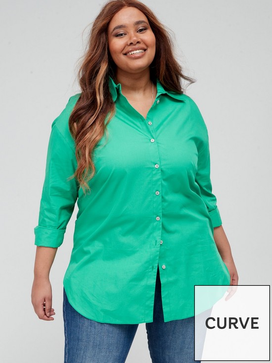 front image of v-by-very-curve-long-sleeve-colour-pop-shirt-green