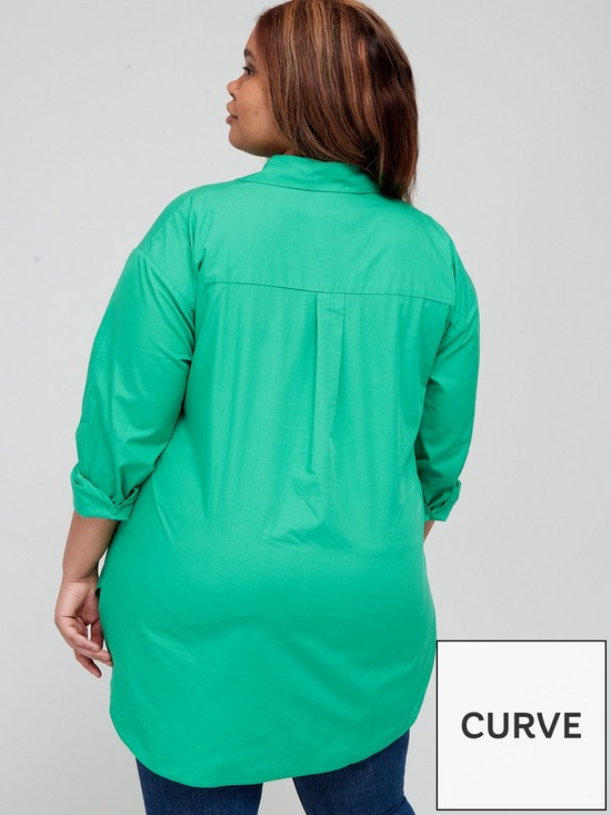 stillFront image of v-by-very-curve-long-sleeve-colour-pop-shirt-green