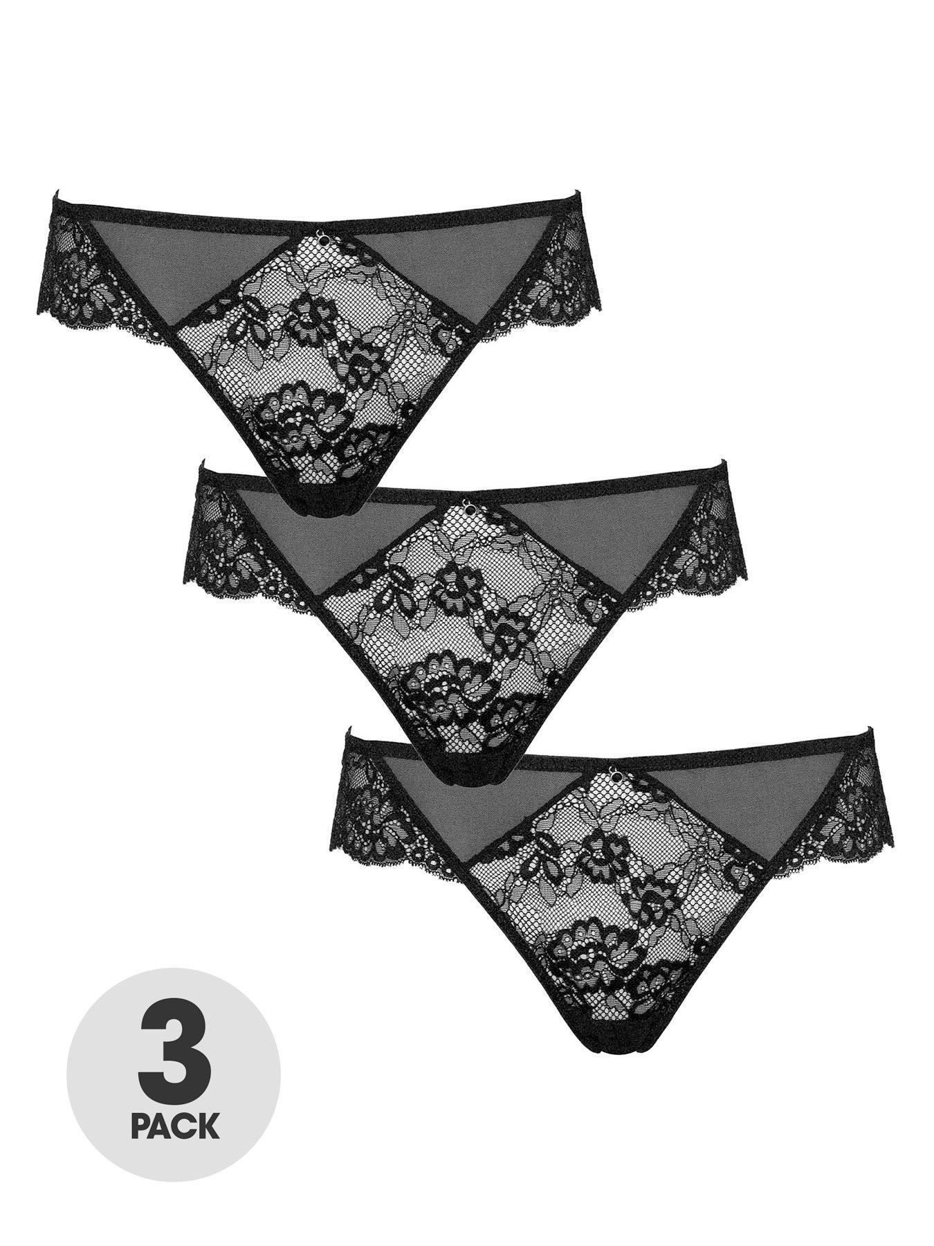 New Look 2 Pack Black and White Animal Lace Thongs